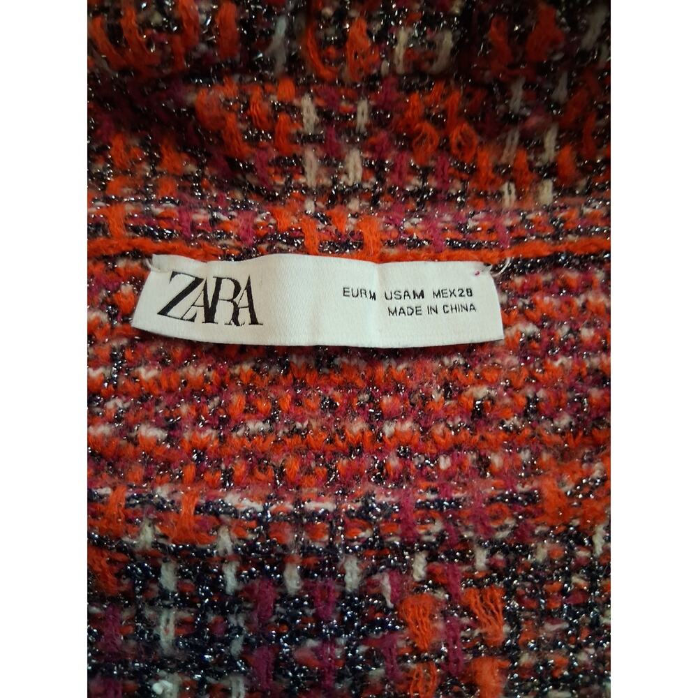 Zara Multicolor Red Ruffle-Sleeve Knit Crop Top Boho Feminine - Picture 6 of 7